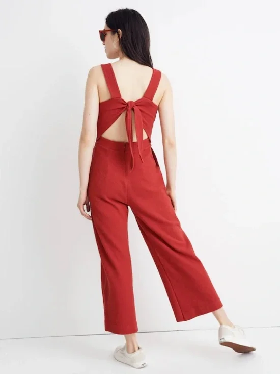 Madewell Texture & Thread Red Apron Bow-Back Jumpsuit SIZE 16 - Picture 2 of 10